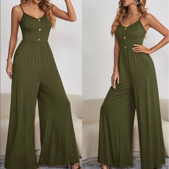 Boho black button detail spaghetti straps jumpsuit - Picture 6 of 13